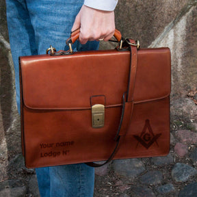 Master Mason Blue Lodge Briefcase - Brown Leather - Bricks Masons