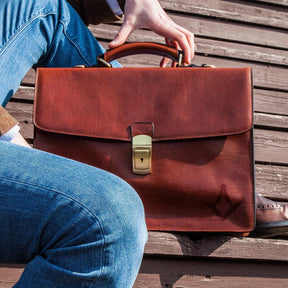 Master Mason Blue Lodge Briefcase - Brown Leather - Bricks Masons