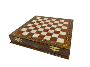 Master Mason Blue Lodge Chess Set - Wood Mosaic Pattern - Bricks Masons