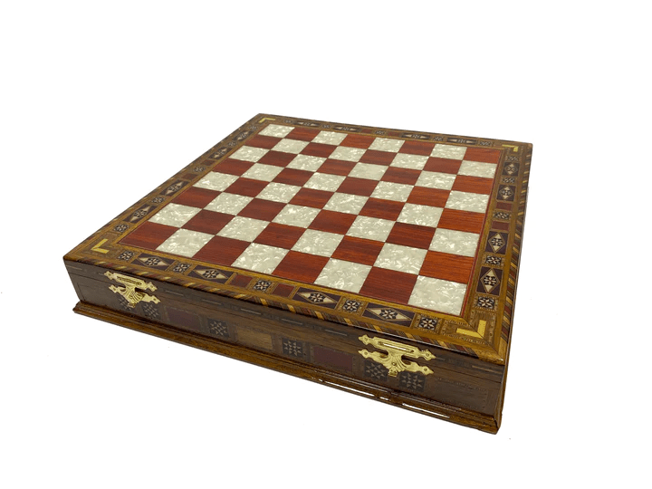 Master Mason Blue Lodge Chess Set - Wood Mosaic Pattern - Bricks Masons
