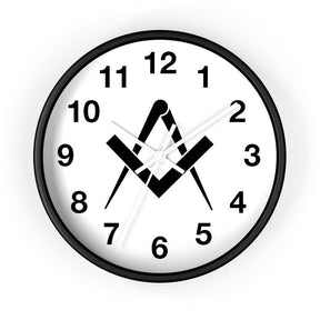 Master Mason Blue Lodge Clock - Wooden Frame Square & Compass - Bricks Masons