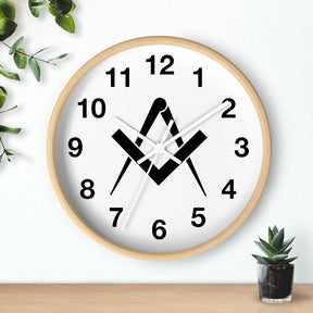 Master Mason Blue Lodge Clock - Wooden Frame Square & Compass - Bricks Masons