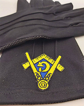 Master Mason Blue Lodge Gloves - Polyester Golden Embroidery Touch Screen Finger - Bricks Masons