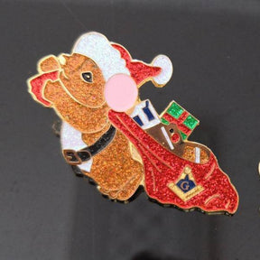 Master Mason Blue Lodge Lapel Pin - Christmas Reindeer Sleigh - Bricks Masons