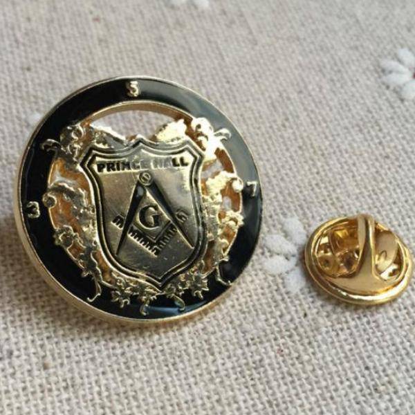 Master Mason Blue Lodge Lapel Pin - Prince Hall Black & Gold - Bricks Masons