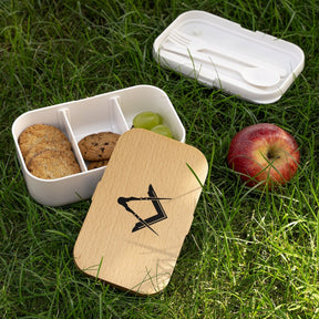 Master Mason Blue Lodge Lunch Box - Square & Compass Wooden Lid - Bricks Masons