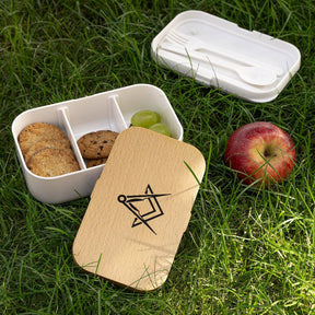 Master Mason Blue Lodge Lunch Box - Wooden Lid with Square & Compass - Bricks Masons