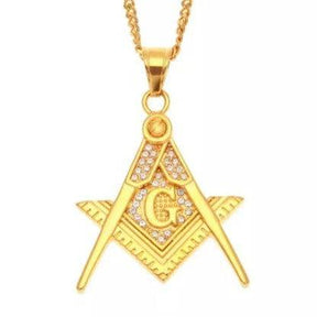 Master Mason Blue Lodge Necklace - All Seeing Eye Square and Compass G 316L Stainless Steel - Bricks Masons