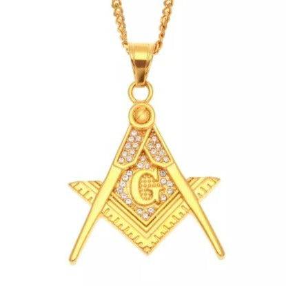 Master Mason Blue Lodge Necklace - All Seeing Eye Square and Compass G 316L Stainless Steel - Bricks Masons