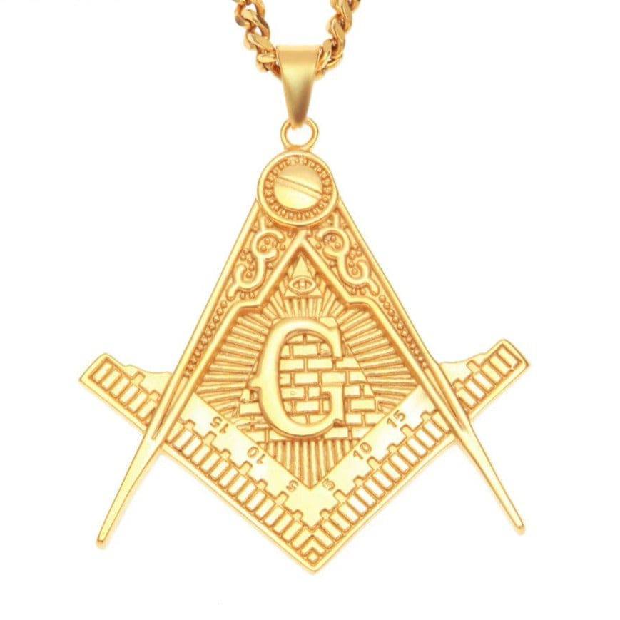 Master Mason Blue Lodge Necklace - All Seeing Eye Square and Compass G 316L Stainless Steel - Bricks Masons