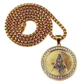 Master Mason Blue Lodge Necklace - Compass & Square G Gold - Bricks Masons