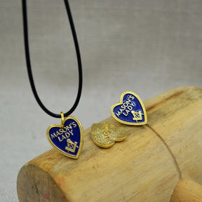 Master Mason Blue Lodge Necklace - Gold & Blue Plated MASON'S LADY Square and Compass G With Leather Chain