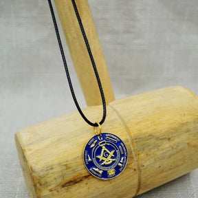 Master Mason Blue Lodge Necklace - Gold Plated Grip Tools With Leather Chain