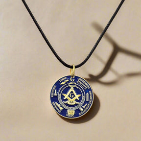 Master Mason Blue Lodge Necklace - Gold Plated Grip Tools With Leather Chain