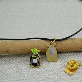 Master Mason Blue Lodge Necklace - Gold Plated Mason Apron Yoda Pendant With Leather Chain