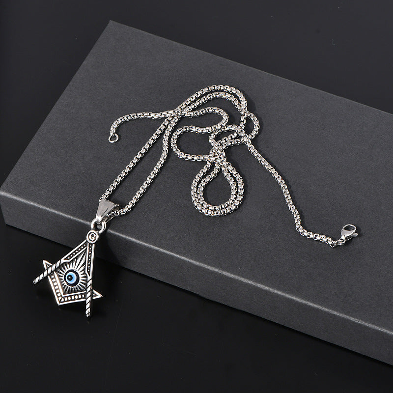 Master Mason Blue Lodge Necklace - Gold & Silver All Seeing Eye Titanium Steel Pendants - Bricks Masons