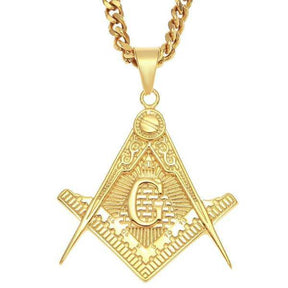 Master Mason Blue Lodge Necklace - Pyramid Golden Square Compass - Bricks Masons