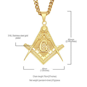 Master Mason Blue Lodge Necklace - Pyramid Golden Square Compass - Bricks Masons