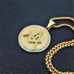 Master Mason Blue Lodge Necklace - Square Compass G Zirconia - Bricks Masons