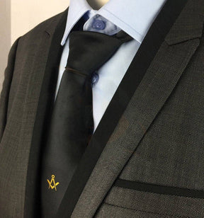 Master Mason Blue Lodge Necktie - Black Machine Embroidery - Bricks Masons