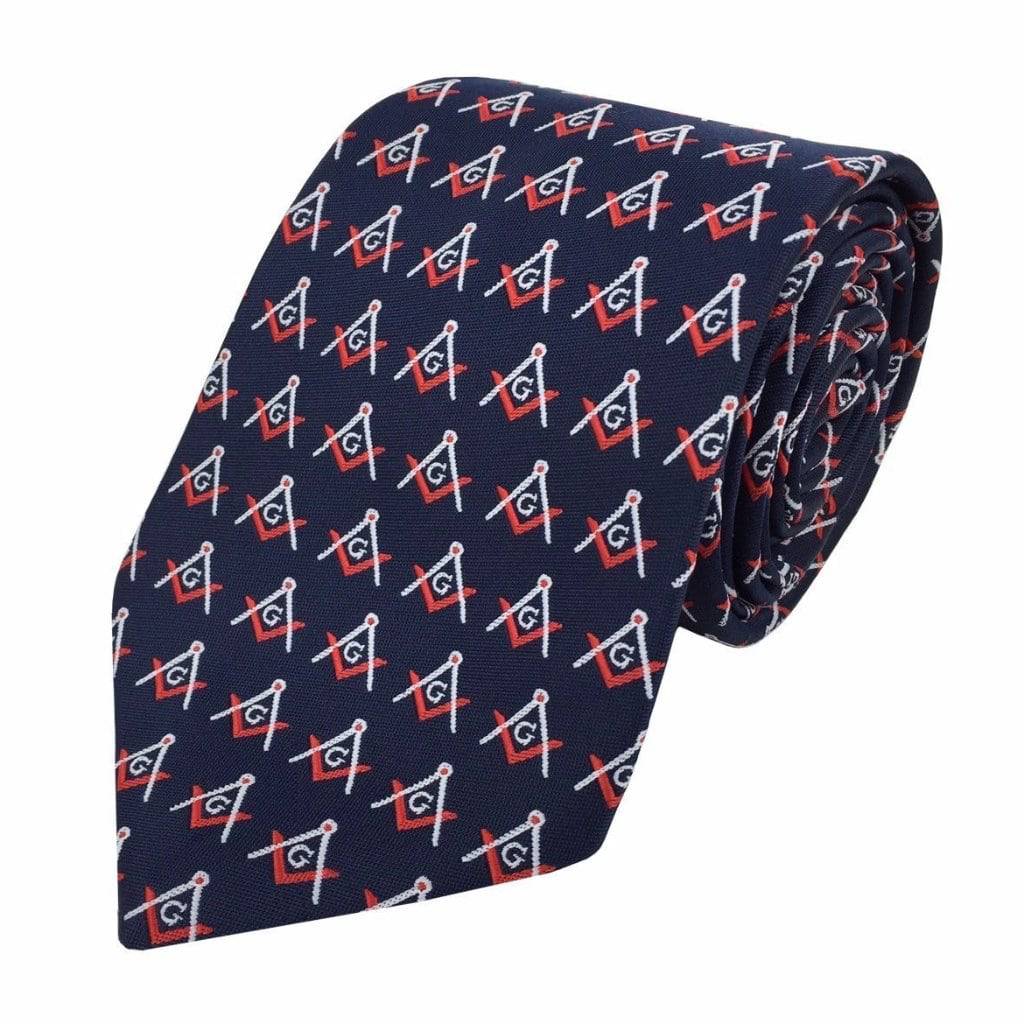 Master Mason Blue Lodge Necktie - Blue & Navy Silk Square & Compass G - Bricks Masons