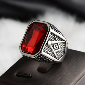 Master Mason Blue Lodge Ring - Large Stone Various Colors - Bricks Masons