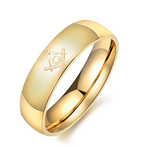 Master Mason Blue Lodge Ring - Le Baiser Square & Compass Smooth Round - Bricks Masons