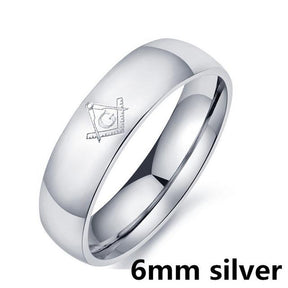Master Mason Blue Lodge Ring - Le Baiser Square & Compass Smooth Round - Bricks Masons