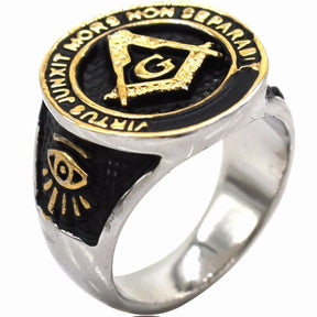 Master Mason Blue Lodge Ring - Square and Compas G VIRTUS JUNXIT MORS NON SEPARABIT - Bricks Masons