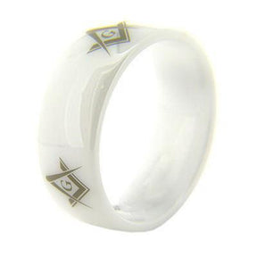 Master Mason Blue Lodge Ring - White Dome Ceramic - Bricks Masons
