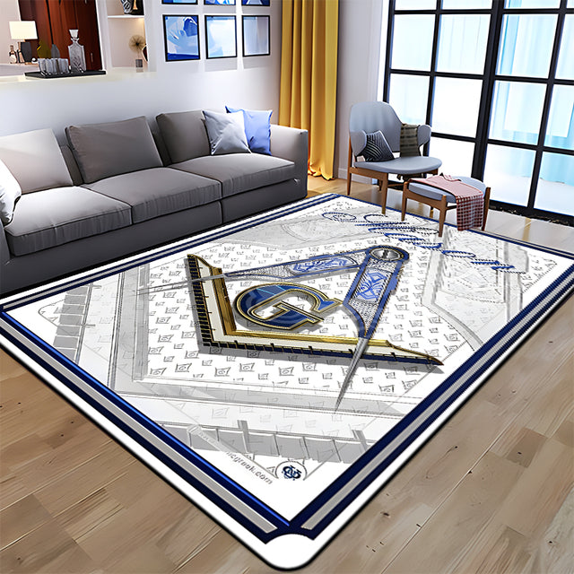Master Mason Blue Lodge Rug - Square and Compass G Printed - Bricks Masons