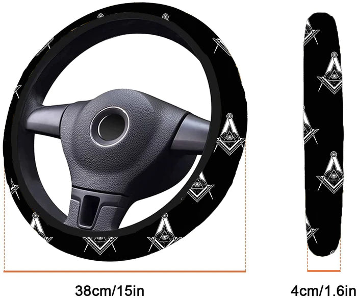 Master Mason Blue Lodge Steering Wheel Cover - White & Gold - Bricks Masons