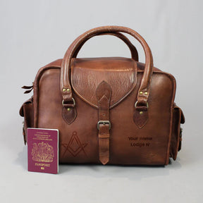 Master Mason Blue Lodge Travel Bag - Vintage Brown Leather - Bricks Masons