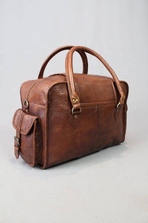 Master Mason Blue Lodge Travel Bag - Vintage Brown Leather - Bricks Masons