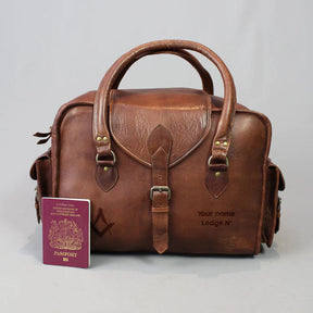 Master Mason Blue Lodge Travel Bag - Vintage Brown Leather - Bricks Masons