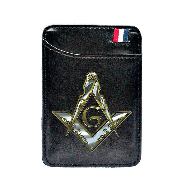 Master Mason Blue Lodge Wallet - Compass And Square G (Black/Brown) - Bricks Masons