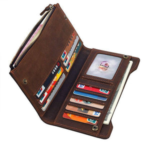 Master Mason Blue Lodge Wallet - Genuine Leather Free and Accepted Phone Bag Zipper & Card Holder Brown - Bricks Masons