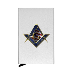 Master Mason Blue Lodge Wallet - Metal Square and Compass G with American Fag - Bricks Masons