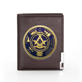 Master Mason Blue Lodge Wallet - Round Design Square & Compass G - Bricks Masons