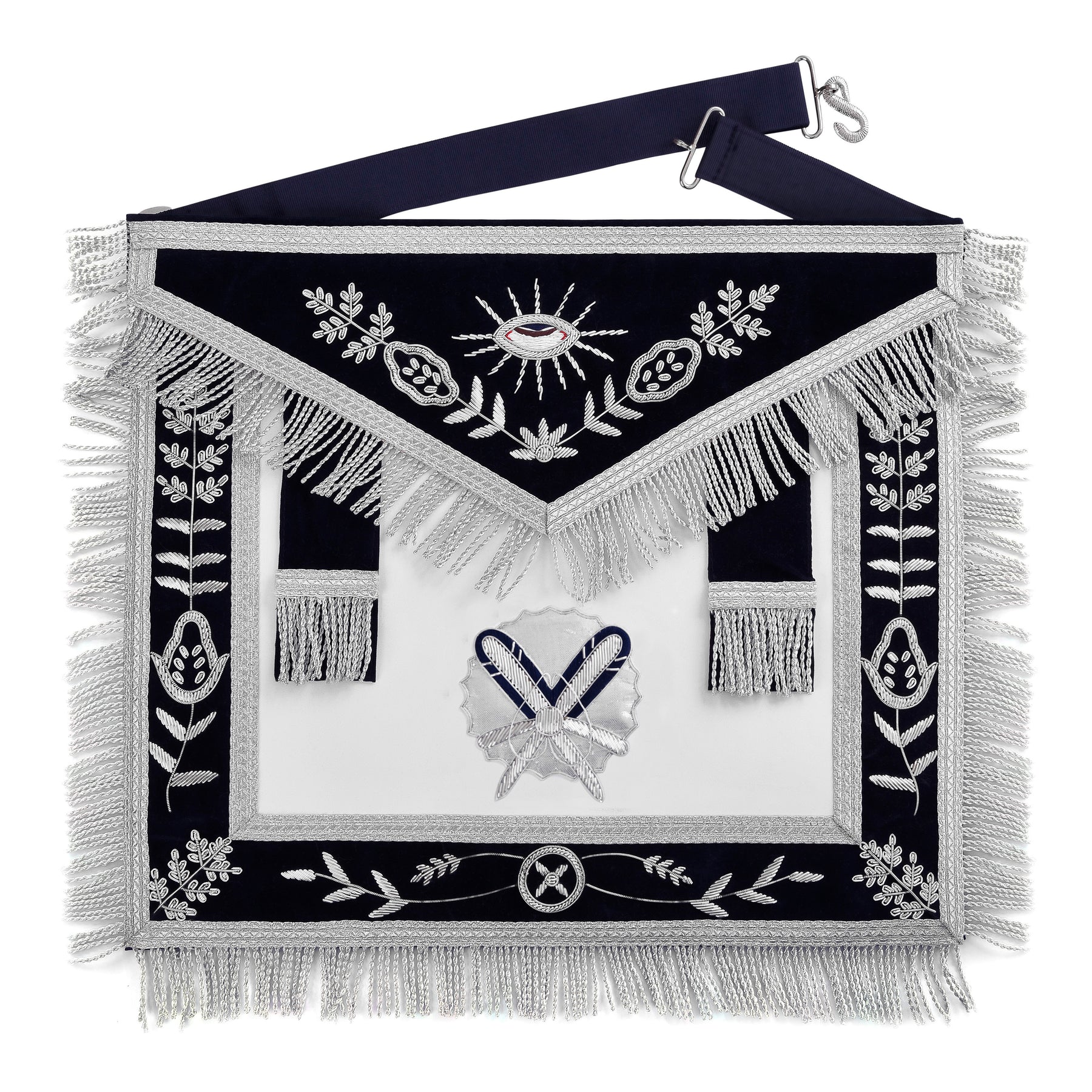 Officers Blue Lodge Officer Apron Set - Navy Velvet Machine Embroidery (Set of 14) - Bricks Masons