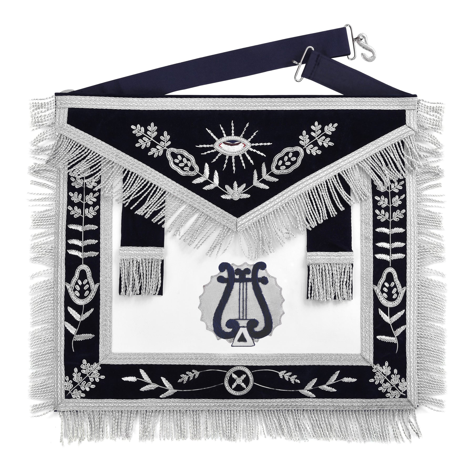 Officers Blue Lodge Officer Apron Set - Navy Velvet Machine Embroidery (Set of 14) - Bricks Masons