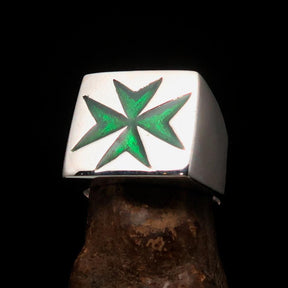 Order of Malta Ring - Green Cross Sterling Silver
