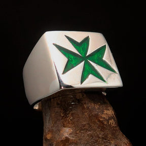 Order of Malta Ring - Green Cross Sterling Silver