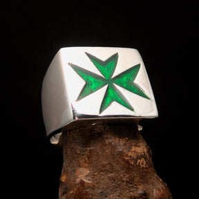 Order of Malta Ring - Green Cross Sterling Silver