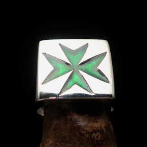 Order of Malta Ring - Green Cross Sterling Silver