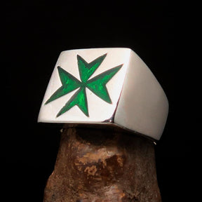 Order of Malta Ring - Green Cross Sterling Silver