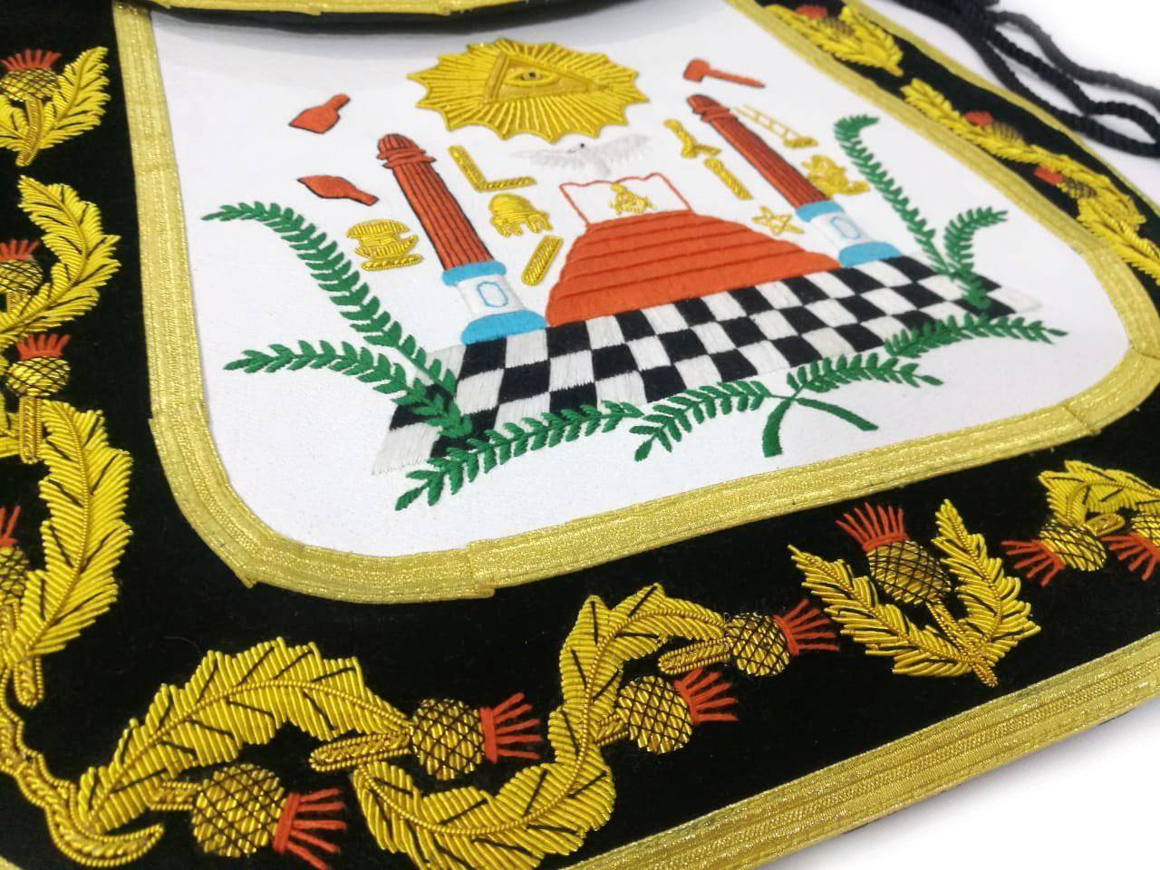 Past Master Blue Lodge Apron - Black Chenille with Gold Braid - Bricks Masons