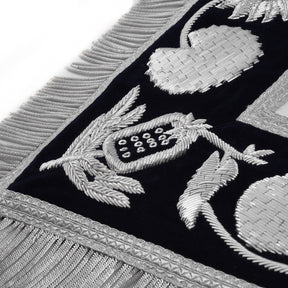 Past Master Blue Lodge Apron - Hand Embroidery Silver Bullion With Blue Velvet - Bricks Masons