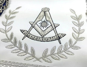 Past Master Blue Lodge Apron - White & Royal Blue with Silver Embroidery - Bricks Masons