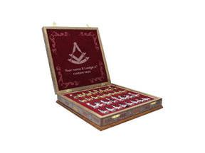 Past Master Blue Lodge Chess Set - Wood Mosaic Pattern - Bricks Masons